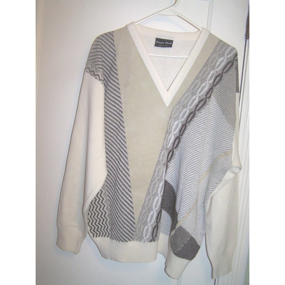 Vintage Franco Ponti Sweater Mens Italy Wool Large Faux Suede